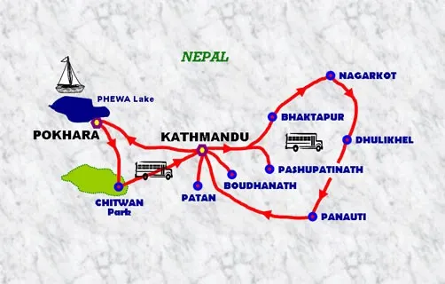 Heritage of Nepal carte d'itinéraire